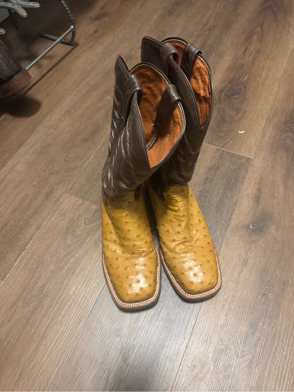 Dan Post Two-Tone Ostrich Cowboy Boots in Brown and Tan